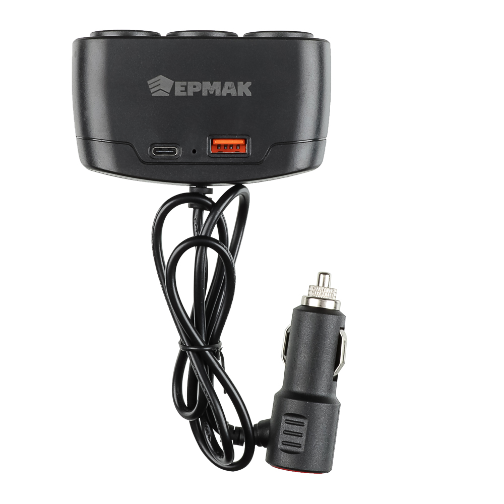 ЕРМАК Разветвитель прикуривателя, 3 выхода +1 USB, 60 W, 2.1А,12/24В, пластик — изображение 2