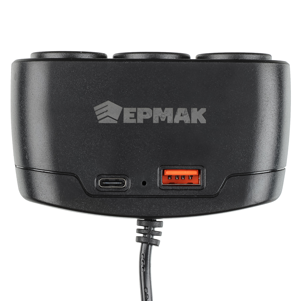 ЕРМАК Разветвитель прикуривателя, 3 выхода +1 USB, 60 W, 2.1А,12/24В, пластик — изображение 3