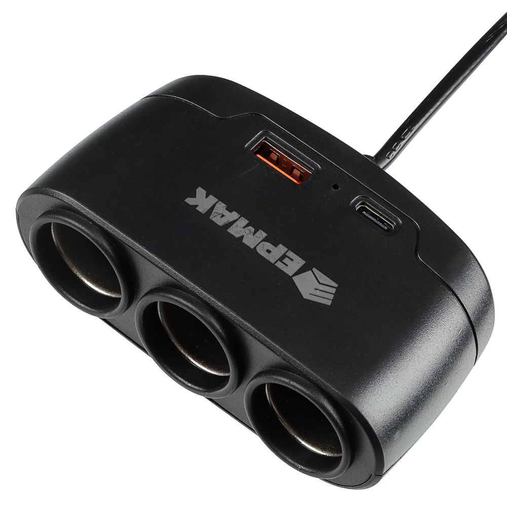 ЕРМАК Разветвитель прикуривателя, 3 выхода +1 USB, 60 W, 2.1А,12/24В, пластик — изображение 4